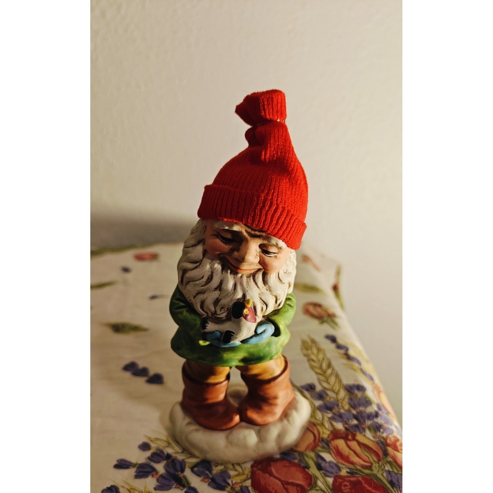 Adorable Vintage Gnome / Elf Figure~Hand Made in Korea 5" Knit Sock Cap "MY"